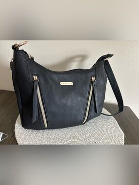 Rosetti Black Shoulder Bag with Gold-Tone Hardware